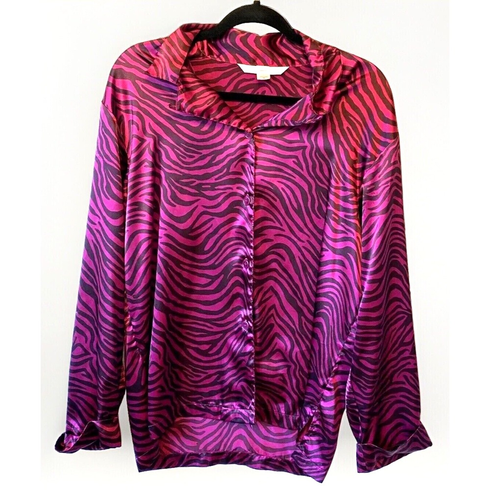 Victoria's Secret Pajama Sleepwear‎ Top Pink Black Medium Satin Zebra